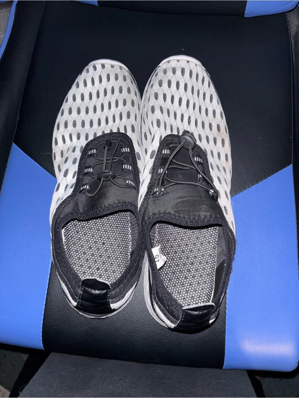 Lightweight Mesh Slip-On Sneakers in White and Black